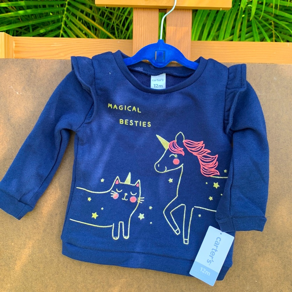 NWT Carter’s Girls sweatshirt, 12 month, navy blue with gold and pink